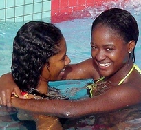 Two young Africans in the pool